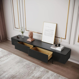 Modern 1800mm TV Stand with Drawers Line Media Console with Black Metal Legs - thumbnail 4
