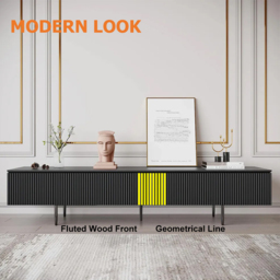 Modern 1800mm TV Stand with Drawers Line Media Console with Black Metal Legs - thumbnail 8