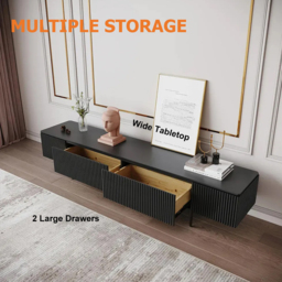 Modern 1800mm TV Stand with Drawers Line Media Console with Black Metal Legs - thumbnail 9