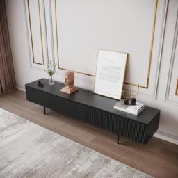 Modern 1800mm TV Stand with Drawers Line Media Console with Black Metal Legs - thumbnail 3