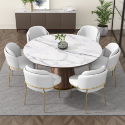 Linenic 4-Piece White Dining Chair Modern Cotton&Linen Upholstered Side Chair in Gold - thumbnail 9