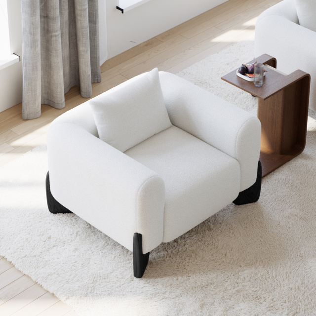 Curva Modern Boucle Accent Chair with Wood Frame Lounge Armchair for Living Room - image 1