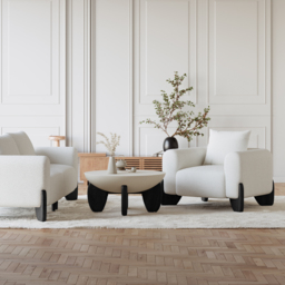 Curva Modern Boucle Accent Chair with Wood Frame Lounge Armchair for Living Room - thumbnail 8