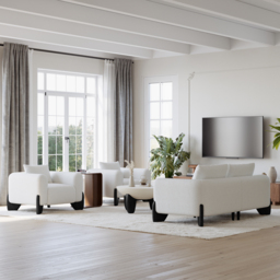 Curva Modern Boucle Accent Chair with Wood Frame Lounge Armchair for Living Room - thumbnail 6