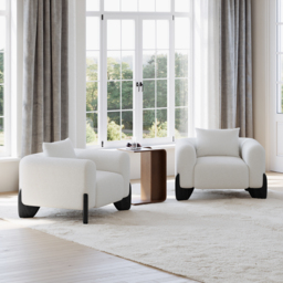 Curva Modern Boucle Accent Chair with Wood Frame Lounge Armchair for Living Room - thumbnail 3