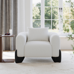 Curva Modern Boucle Accent Chair with Wood Frame Lounge Armchair for Living Room - thumbnail 4