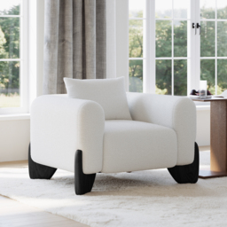 Curva Modern Boucle Accent Chair with Wood Frame Lounge Armchair for Living Room - thumbnail 2