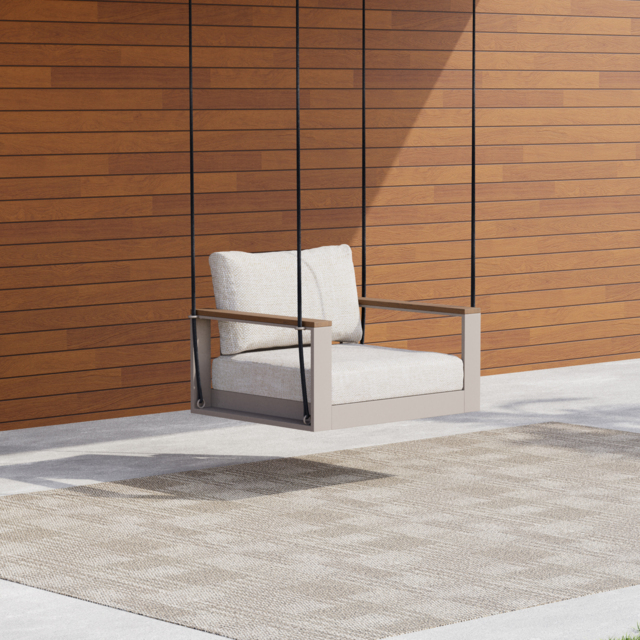 Tevara Solid Wood Garden Hanging Chair Sofa Porch Swing Bench in Warm White Cushion & Pillow Included - image 1