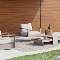 Tevara Solid Wood Garden Hanging Chair Sofa Porch Swing Bench in Warm White Cushion & Pillow Included - thumbnail 2