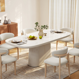 "Modern 79"" Oval Faux Travertine Sintered Stone Dining Table, Seats 6" - thumbnail 3