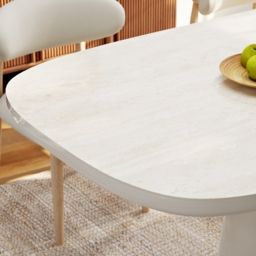 "Modern 79"" Oval Faux Travertine Sintered Stone Dining Table, Seats 6" - thumbnail 9
