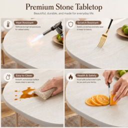 "Modern 79"" Oval Faux Travertine Sintered Stone Dining Table, Seats 6" - thumbnail 6