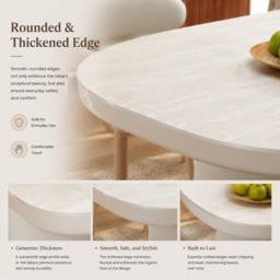 "Modern 79"" Oval Faux Travertine Sintered Stone Dining Table, Seats 6" - thumbnail 7