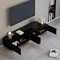Mordel Modern Rectangle Glossy Black Extendable TV Stand Storage for 160 - 238 cm TV - thumbnail 5