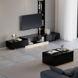Mordel Modern Rectangle Glossy Black Extendable TV Stand Storage for 160 - 238 cm TV - thumbnail 4