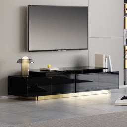Mordel Modern Rectangle Glossy Black Extendable TV Stand Storage for 160 - 238 cm TV - thumbnail 3