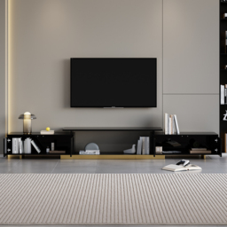 Mordel Modern Rectangle Glossy Black Extendable TV Stand Storage for 160 - 238 cm TV - thumbnail 2