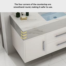 Modern 1000mm White Floating Bathroom Vanity Set with Silver Handle Stone Top Wall Mounted Bathroom Cabinet - thumbnail 9