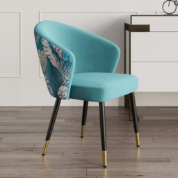 Modern Velvet Dining Chairs Upholstered Greenish Blue Dining Room Chairs with Arm