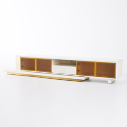 LED Light Extendable TV Stand Light Khaki Floor Media Console with Glass Door & Drawers - thumbnail 4