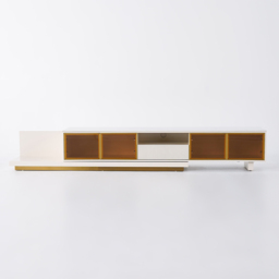 LED Light Extendable TV Stand Light Khaki Floor Media Console with Glass Door & Drawers - thumbnail 5