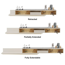 LED Light Extendable TV Stand Light Khaki Floor Media Console with Glass Door & Drawers - thumbnail 8