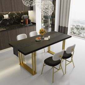 Hover 1600mm Black Rectangle Wood Dining Table in Gold