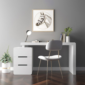"Mular 63"" White 3-Drawer Writing Desk with Storage Cabinet for Office"