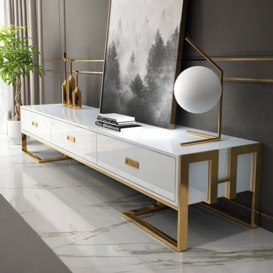 1800mm Modern Jocise White & Gold TV Stand 3 Drawers Media Console