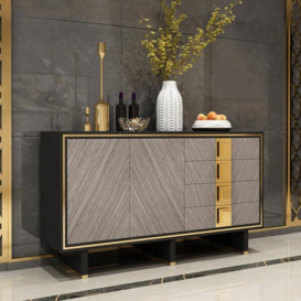Storal 1200mm Sideboard Buffet Glass Top with Storage Modern Sideboard Table Brass