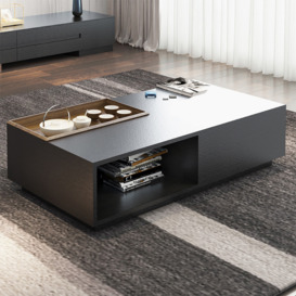 Crator Rectangular Wood Coffee Table with Drawer & Removable Tray top Black & Walnut A