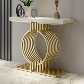 1000mm Modern Narrow Console Table with Geometric Metal Base White Hallway Table