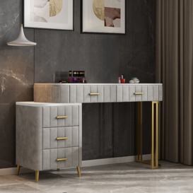 Modern Velvet Upholstered Makeup Vanity Table Expandable Dressing Table with Cabinet