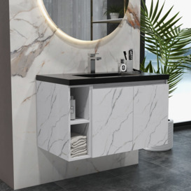 700mm Faux Marble Wall-Hung Bathroom Vanity with Top Stone Slate Countertop & Basin