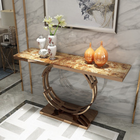 Modern Luxury 1200mm Faux Marble Narrow Console Table Rectangle Tabletop in Rose Gold