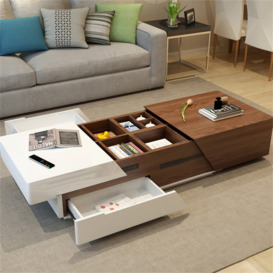 Pinkle 2085mm Modern Wood Extendable Sliding Top Coffee Table with Storage White & Waln