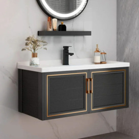 1010mm Black Floating Bathroom Vanity Set Drop-In Ceramic Basin with Cabinet