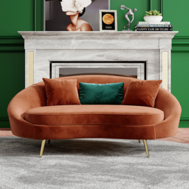 Modern 1600mm Bronze Velvet Curved Sofa Toss Pillow Included