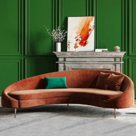 Modern 2100mm Bronze Velvet Curved Sofa 3-Seater Sofa Toss Pillow Included
