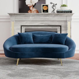 Modern 1600mm Blue Velvet Curved Sofa Gold Legs Toss Pillow Included