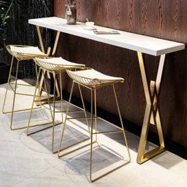 Modern White Kitchen Rectangular Bar Height Dining Table Wood Breakfast Pub Table with Gold Base