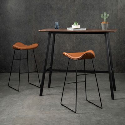 Industrial Brown Counter Height Bar Stool PU Leather Counter Stool with Footrest Metal