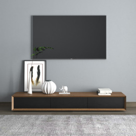 Modern 1800mm Walnut & Black TV Stand Rectangle Media Console with 4 Drawers