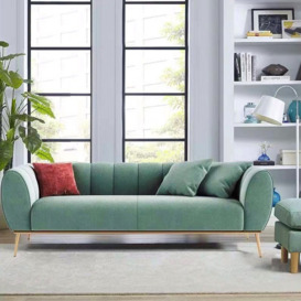 Modern Green Velvet Upholstered Sofa 3-Seater Sofa Gold Stainless Steel Base