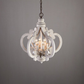 French Country Weathered Wood & Iron 6-Light Candle-Style Chandelier in Distressed White