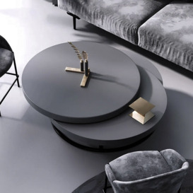 Grey Round Wood Swivel Modern Coffee Table with Storage