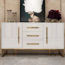 Stovf Modern 1200mm White Buffet 2 Doors & 3 Drawers Kitchen Sideboard Cabinet Gold
