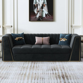 2300mm Modular Velvet Sofa Deep Grey Tufted Upholstery Modern Couch Floor Sofa in Large