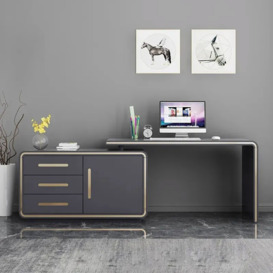 L-Shaped 1200mm Grey Corner Desk with File Cabinet Rotating Computer Desk in Gold Finish