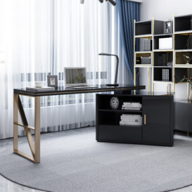 Modern 1600mm Black L-Shaped Desk Corner Computer Desk with Cabinet & Rich Storage